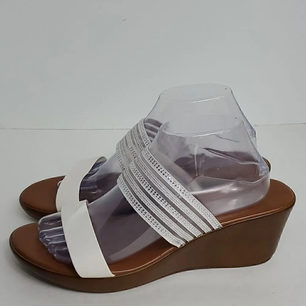 Italian Shoemakers White Silver Sparkly Wedge Sandal Size 10W